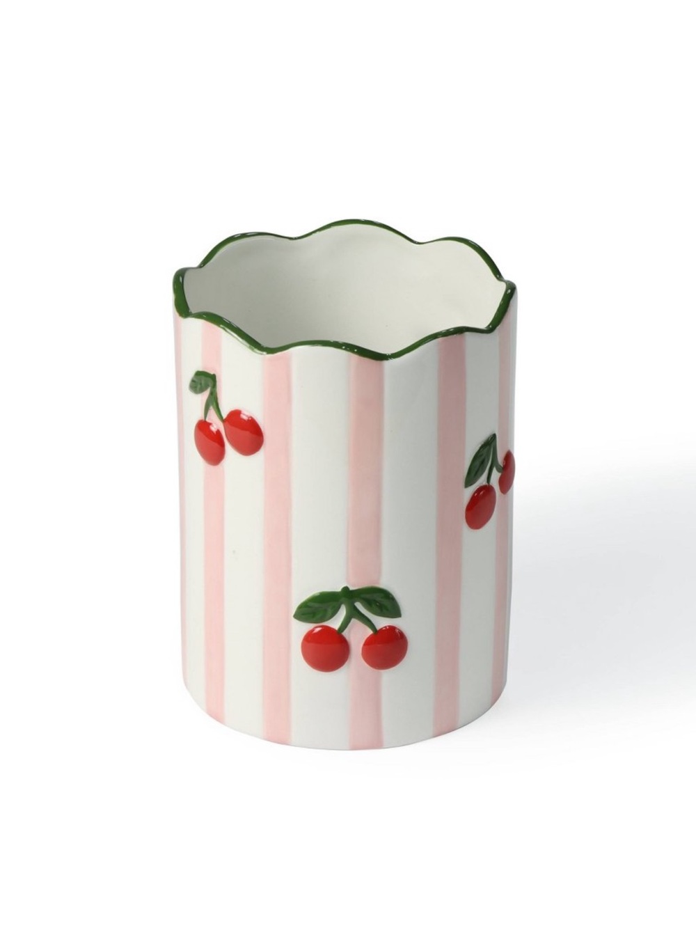 Ceramic Utensil Holder - Pink & White Striped with Cherry Design Target Bullseye